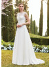 Cap Sleeve Ivory Lace Chiffon Butterfly Back Wedding Dress